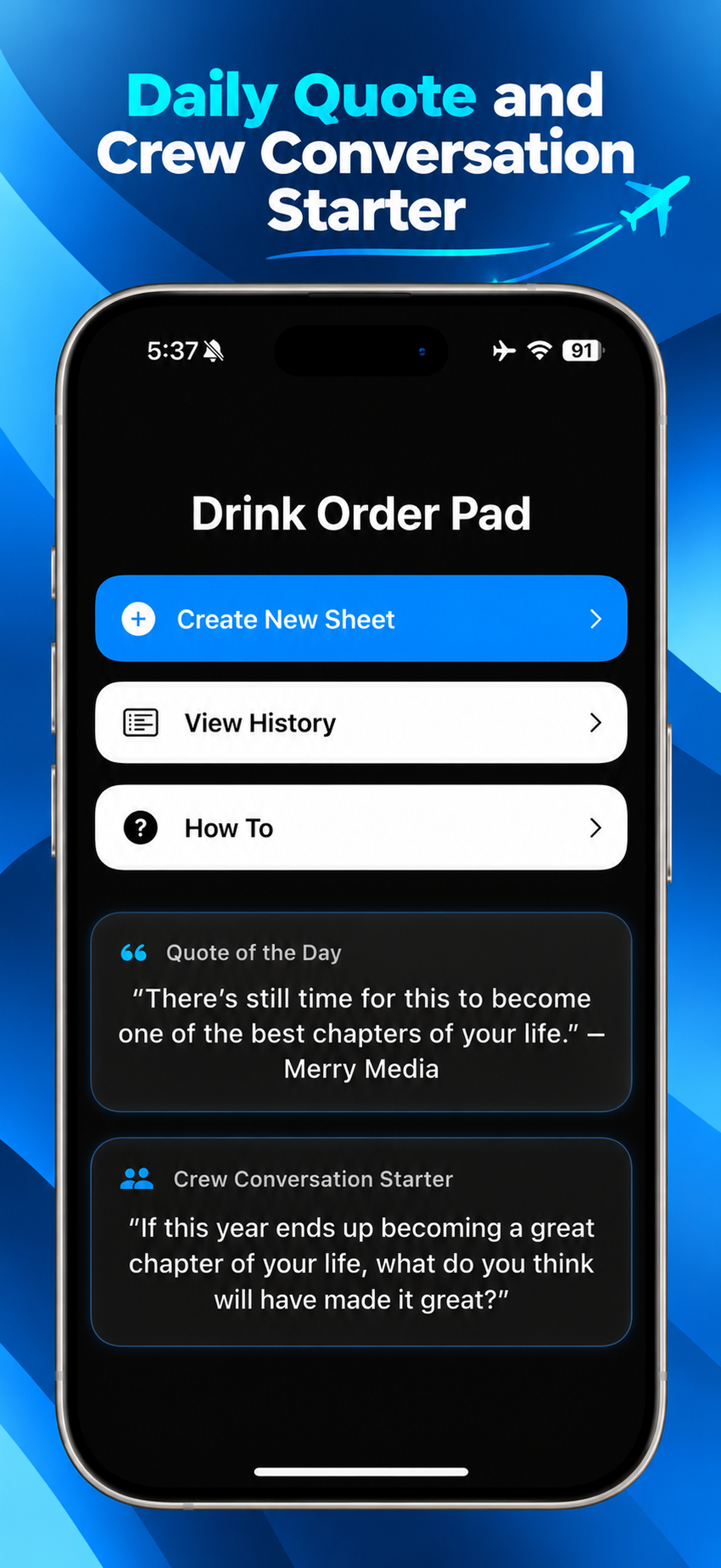 Drink Order Pad App Store screenshot: Daily Content